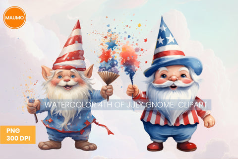 Watercolor 4th of July Gnome Clipart Sublimation Maumo Designs 