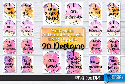 Watercolor Affirmation Cards PNG Bundle | Positive Affirmation PNG v.1 Sublimation Fly Design 