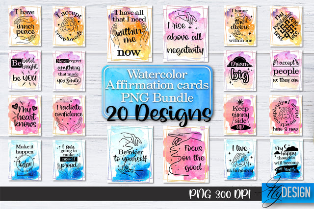 Watercolor Affirmation Cards PNG Bundle | Positive Affirmation PNG v.3 Sublimation Fly Design 