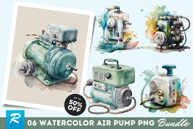 Watercolor Air Pump Clipart Bundle Sublimation Regulrcrative 
