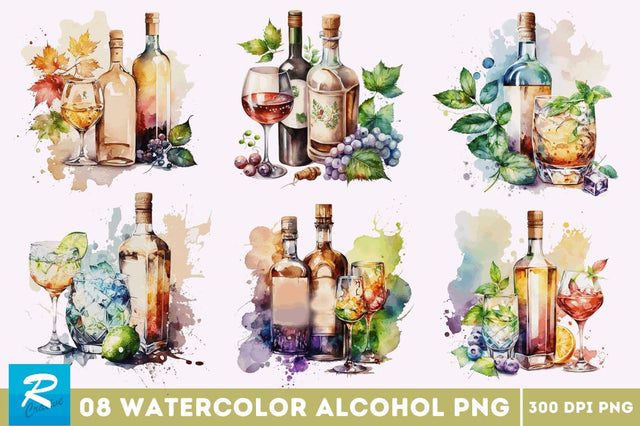 Watercolor Alcohol clipart Bundle Sublimation Regulrcrative 
