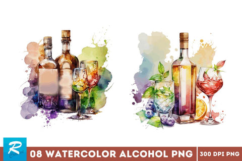 Watercolor Alcohol clipart Bundle Sublimation Regulrcrative 