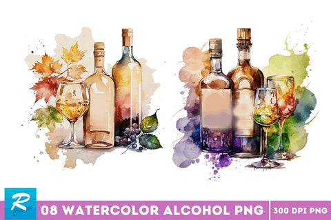 Watercolor Alcohol clipart Bundle Sublimation Regulrcrative 