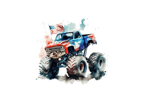 Watercolor American Monster Truck Bundle Sublimation Regulrcrative 