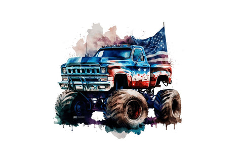 Watercolor American Monster Truck Bundle Sublimation Regulrcrative 