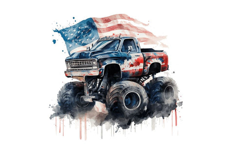 Watercolor American Monster Truck Bundle Sublimation Regulrcrative 