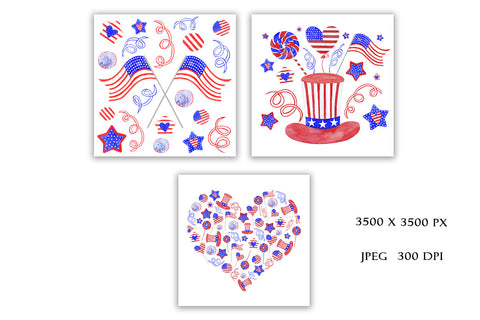 Watercolor American Symbols Sublimation TanyaPrintDesign 