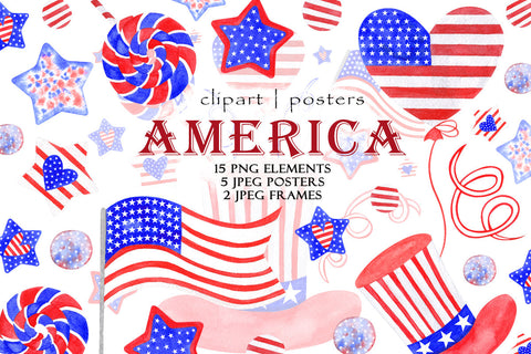 Watercolor American Symbols Sublimation TanyaPrintDesign 