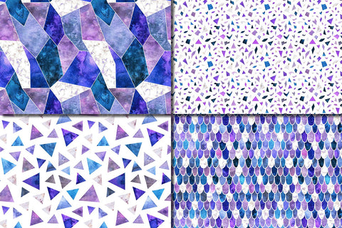 Watercolor and Marble Purple Blue Seamless Patterns / Digital Paper Digital Pattern VR Digital Design 