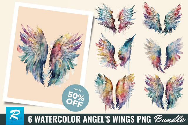 Watercolor Angel's Wings Sublimation Clipart Bundle Sublimation Regulrcrative 