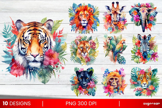 Watercolor Animal T-shirt Sublimation | Print Designs Bundle Sublimation SvgOcean 