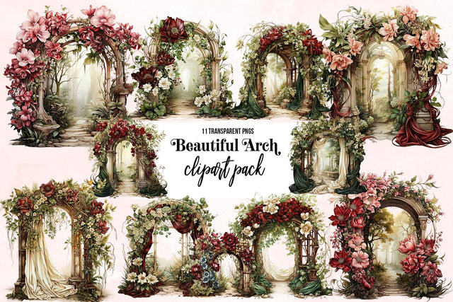Watercolor Arch Floral Wedding Clipart Bundle Sublimation BijouBay 