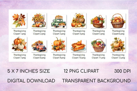 Watercolor Autumn Clipart, Thanksgiving Sublimation Bundle Sublimation OrangeBrushStudio 