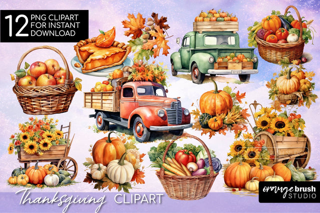 Watercolor Autumn Clipart, Thanksgiving Sublimation Bundle Sublimation OrangeBrushStudio 