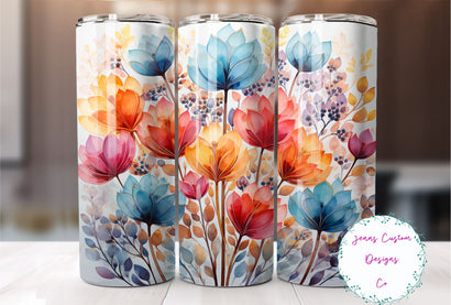 Watercolor Autumn Flowers 20 oz Skinny Tumbler Sublimation Design Digital Download PNG Instant DIGITAL ONLY, Straight tumbler wrap. Sublimation Jenn Driscoll 