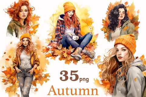 Watercolor Autumn Girl Clipart | Fashion Illustration Bundle SVG GlamArtZhanna 