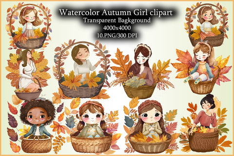 Watercolor Autumn Girl clipart Sublimation Creativeart88 