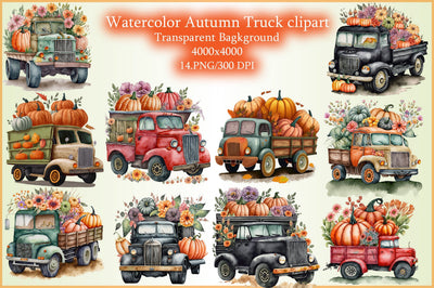 Watercolor Autumn Truck clipart Sublimation Creativeart88 