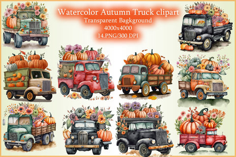 Watercolor Autumn Truck clipart Sublimation Creativeart88 