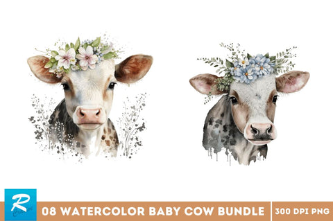 Watercolor Baby Cow Bundle Sublimation Regulrcrative 
