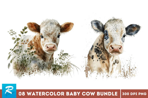 Watercolor Baby Cow Bundle Sublimation Regulrcrative 