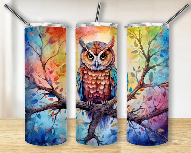 Watercolor Baby Owl 20oz Skinny Tumbler Png, Colorful Owl Tumbler, Rainbow Owl Tumbler Template, Beautiful Colorful Owl Tumbler, Neon Owl Stained Glass Tumbler Sublimation BouDesign 
