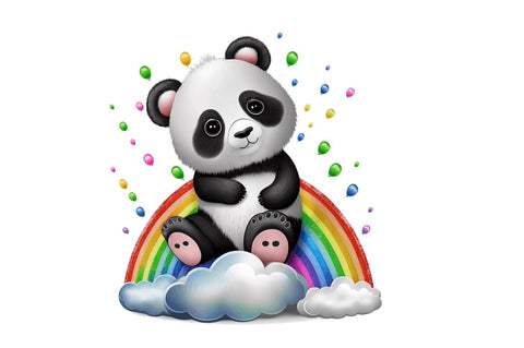 Watercolor Baby Panda with Rainbow Cloud Clipart Bundle Sublimation Regulrcrative 