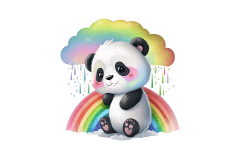 Watercolor Baby Panda with Rainbow Cloud Clipart Bundle Sublimation Regulrcrative 