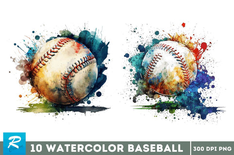 Watercolor Baseball Clipart Bundle Sublimation Regulrcrative 