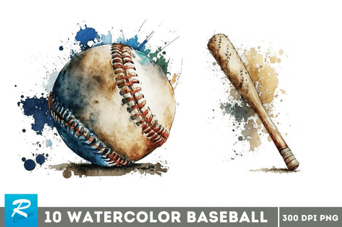 Watercolor Baseball Clipart Bundle Sublimation Regulrcrative 