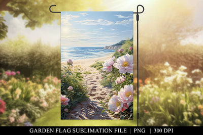 Watercolor Beach Printable Garden Flag Sublimation PNG Sublimation BijouBay 