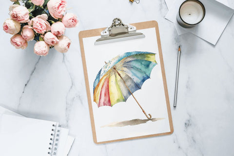 Watercolor Beach Umbrella Clipart Bundle Sublimation Regulrcrative 