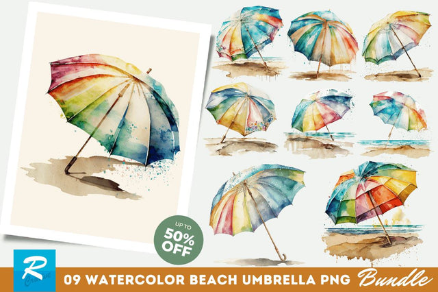 Watercolor Beach Umbrella Clipart Bundle Sublimation Regulrcrative 