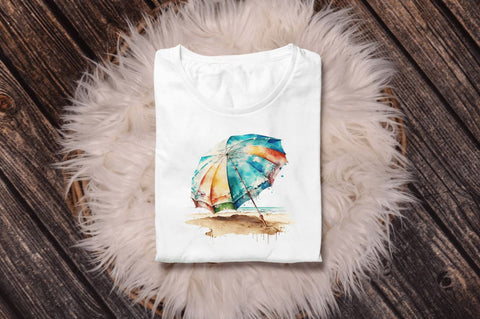 Watercolor Beach Umbrella Clipart Bundle Sublimation Regulrcrative 