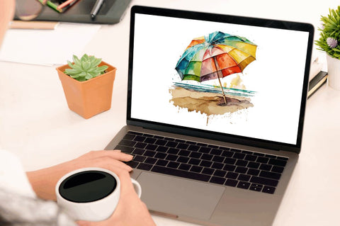 Watercolor Beach Umbrella Clipart Bundle Sublimation Regulrcrative 