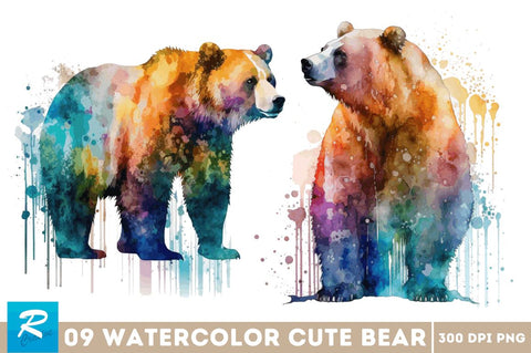 Watercolor Bear Clipart Bundle Sublimation Regulrcrative 