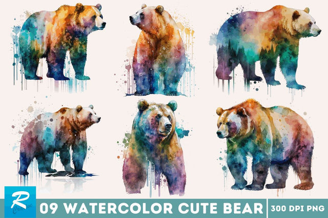 Watercolor Bear Clipart Bundle Sublimation Regulrcrative 