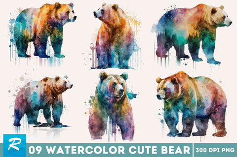 Watercolor Bear Clipart Bundle Sublimation Regulrcrative 