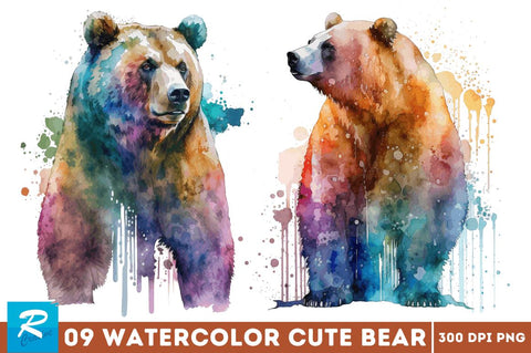 Watercolor Bear Clipart Bundle Sublimation Regulrcrative 