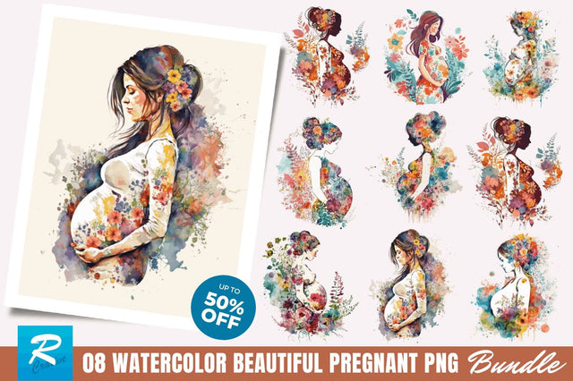 Watercolor Beautiful Pregnant Mother Clipart Bundle Sublimation Regulrcrative 