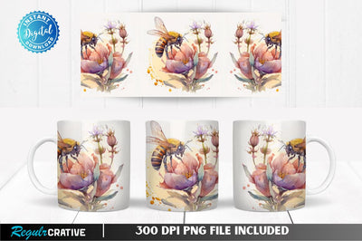 Watercolor Bee 11, 12 & 15 Oz Mug Sublimation Sublimation Regulrcrative 