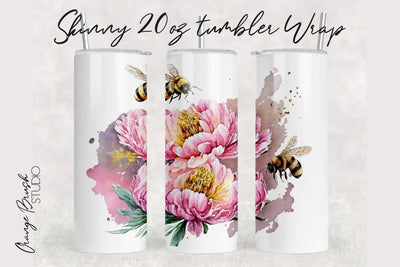 Watercolor Bee 20 oz Skinny Tumbler Sublimation Design Sublimation OrangeBrushStudio 