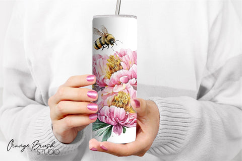 Watercolor Bee 20 oz Skinny Tumbler Sublimation Design Sublimation OrangeBrushStudio 