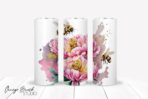 Watercolor Bee 20 oz Skinny Tumbler Sublimation Design Sublimation OrangeBrushStudio 