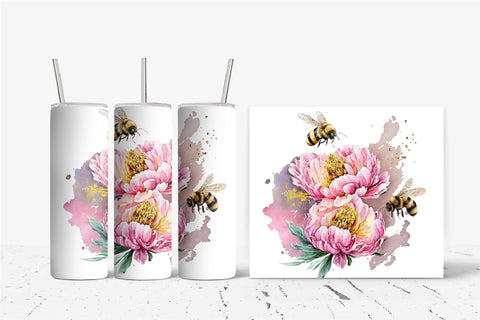 Watercolor Bee 20 oz Skinny Tumbler Sublimation Design Sublimation OrangeBrushStudio 