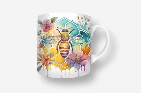 Watercolor Bee Flowers 11, 12 & 15 Oz Mug Sublimation Sublimation Regulrcrative 
