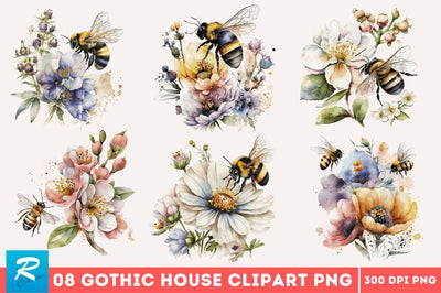 Watercolor Bee Flowers Bundle Sublimation Regulrcrative 
