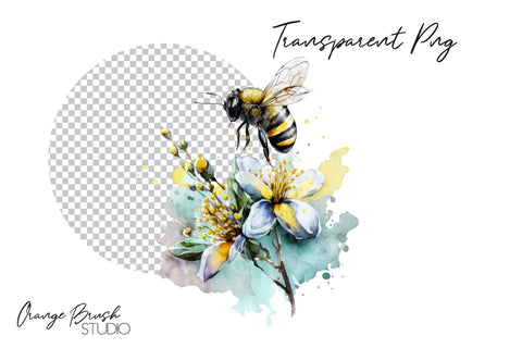 Watercolor Bee Sublimation Bundle, Spring Flowers Bees PNG Sublimation OrangeBrushStudio 