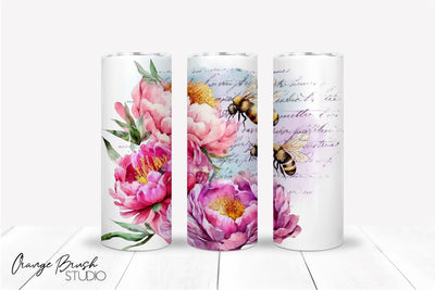 Watercolor Bee Tumbler Wrap Bundle, Skinny Tumbler 20 Oz Sublimation OrangeBrushStudio 