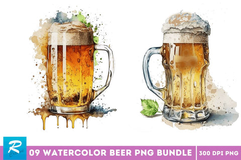Watercolor Beer clipart Bundle Sublimation Regulrcrative 